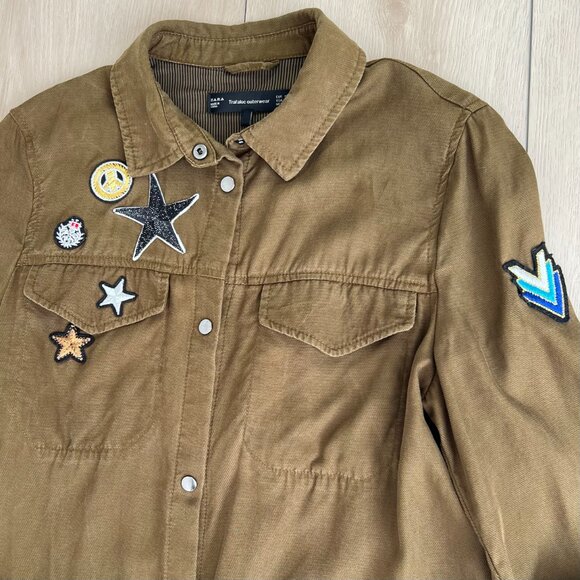 Zara Trafaluc Outerwear Olive Army Green Patch Long Duster Shacket (S) / Grunge - Picture 3 of 15